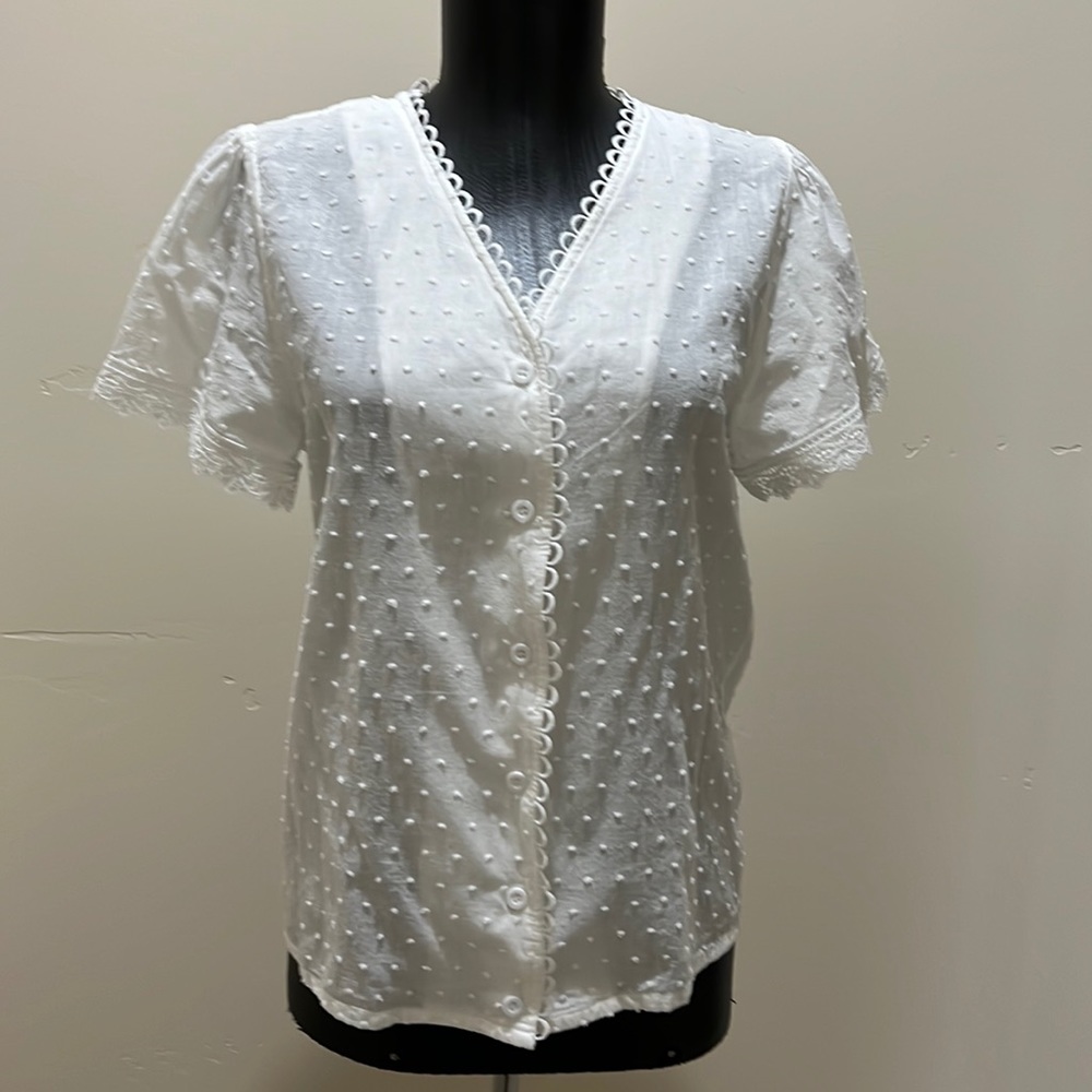 Shein white button down top M